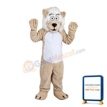 Khaki Lion With White Mane Mascot Costume