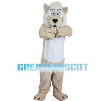 Khaki Lion With White Mane Mascot Costume
