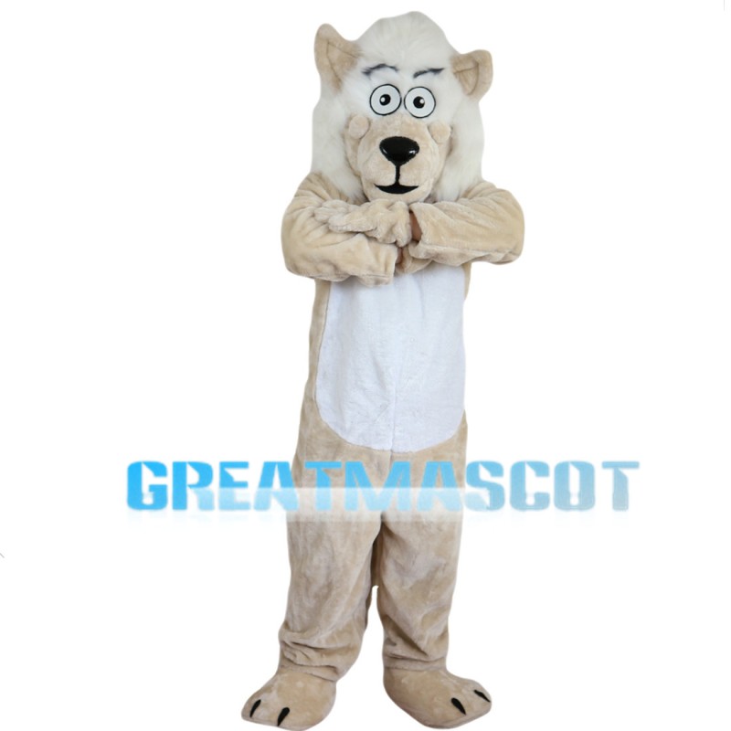 Khaki Lion With White Mane Mascot Costume