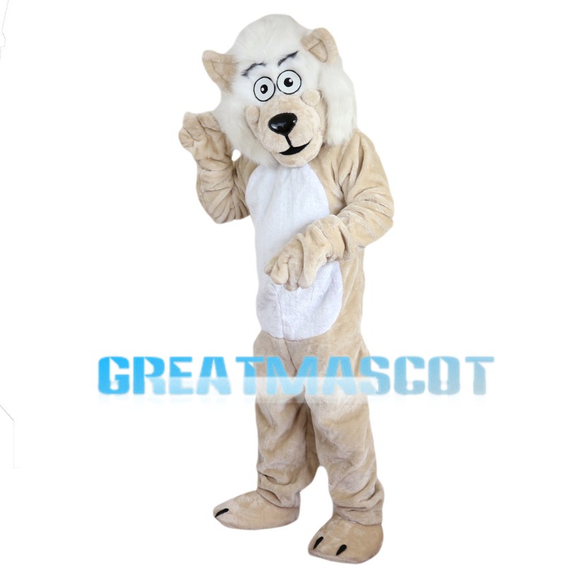 Khaki Lion With White Mane Mascot Costume
