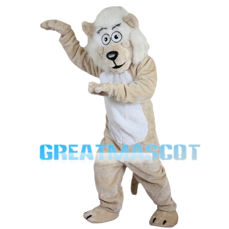 Khaki Lion With White Mane Mascot Costume
