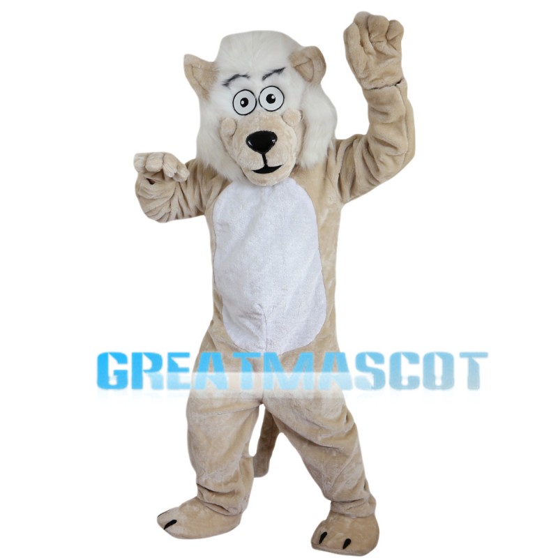 Khaki Lion With White Mane Mascot Costume