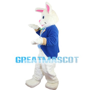 Gentle Rabbit With Blue Coat Mascot Costume