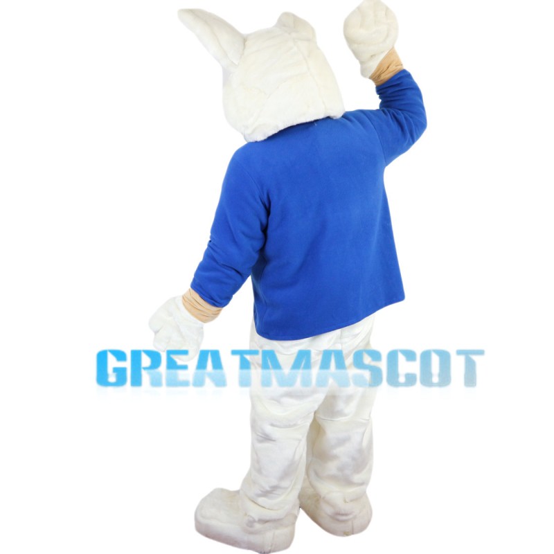 Gentle Rabbit With Blue Coat Mascot Costume