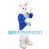 Gentle Rabbit With Blue Coat Mascot Costume