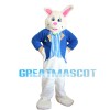 Gentle Rabbit With Blue Coat Mascot Costume