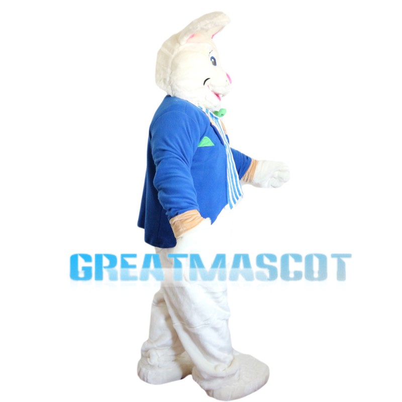 Gentle Rabbit With Blue Coat Mascot Costume