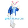 Gentle Rabbit With Blue Coat Mascot Costume