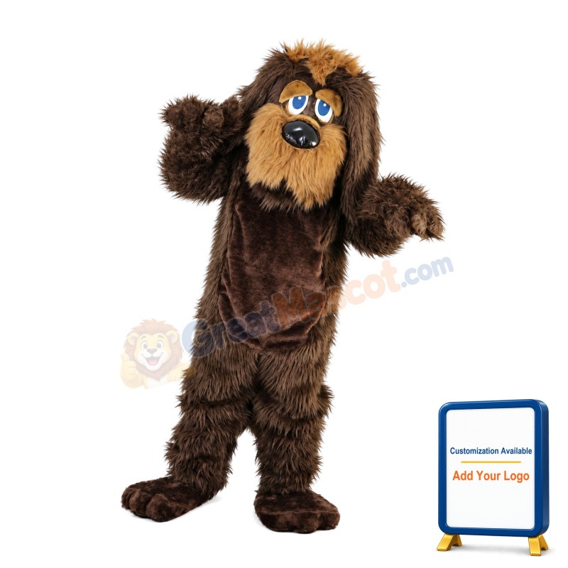 Dark Brown Long Fur Dog Mascot Costume