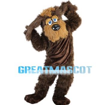 Dark Brown Long Fur Dog Mascot Costume