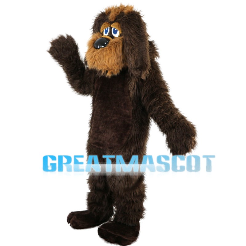 Dark Brown Long Fur Dog Mascot Costume