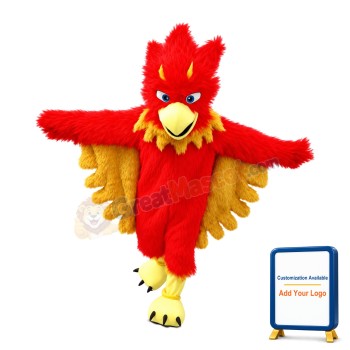 Long Fur Red Flame Bird Mascot Costume