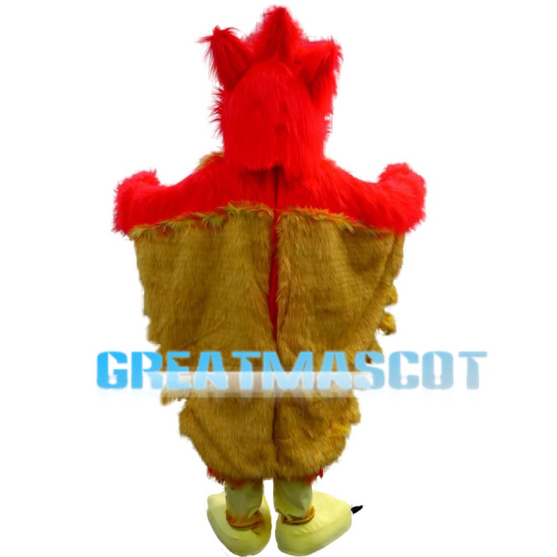 Long Fur Red Flame Bird Mascot Costume