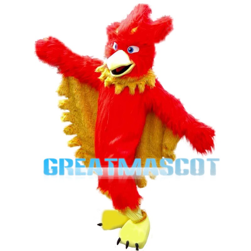 Long Fur Red Flame Bird Mascot Costume