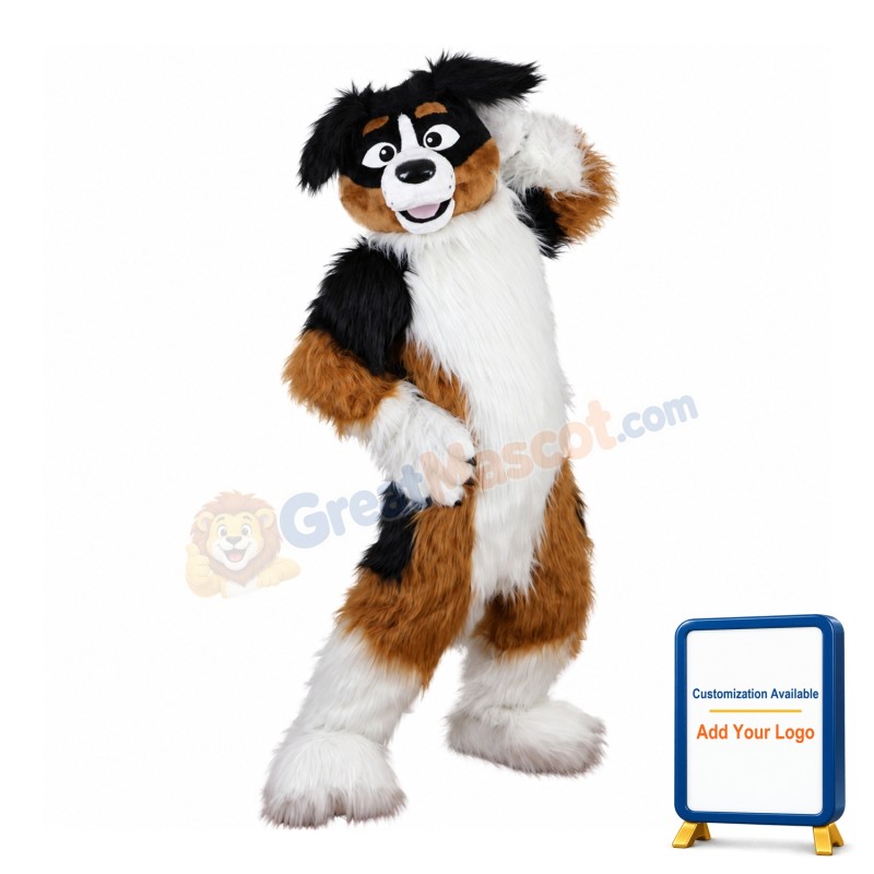 Obedient Long Fur Dog Mascot Costume