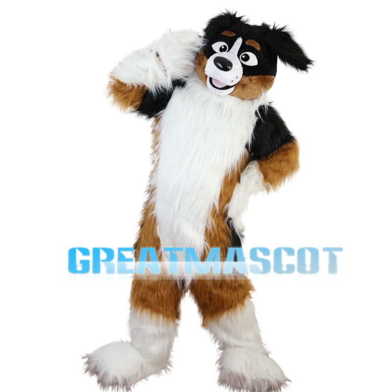 Obedient Long Fur Dog Mascot Costume