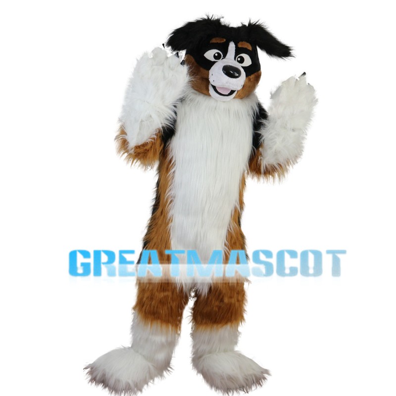 Obedient Long Fur Dog Mascot Costume