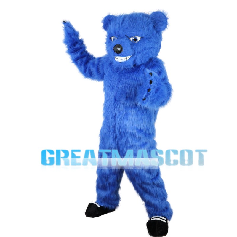 Long Fur Blue Bear Mascot Costume