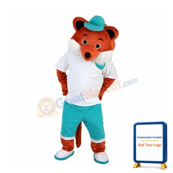 Brown Fox Wearing Green Pants Mascot Costume