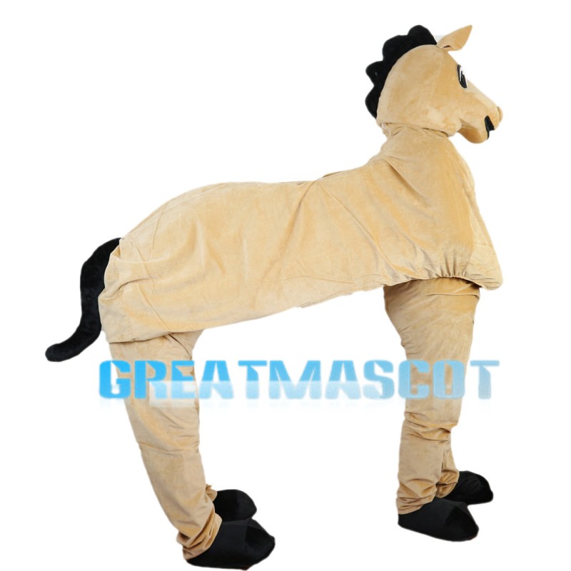 Funny Khaki Double Horse Mascot Costume
