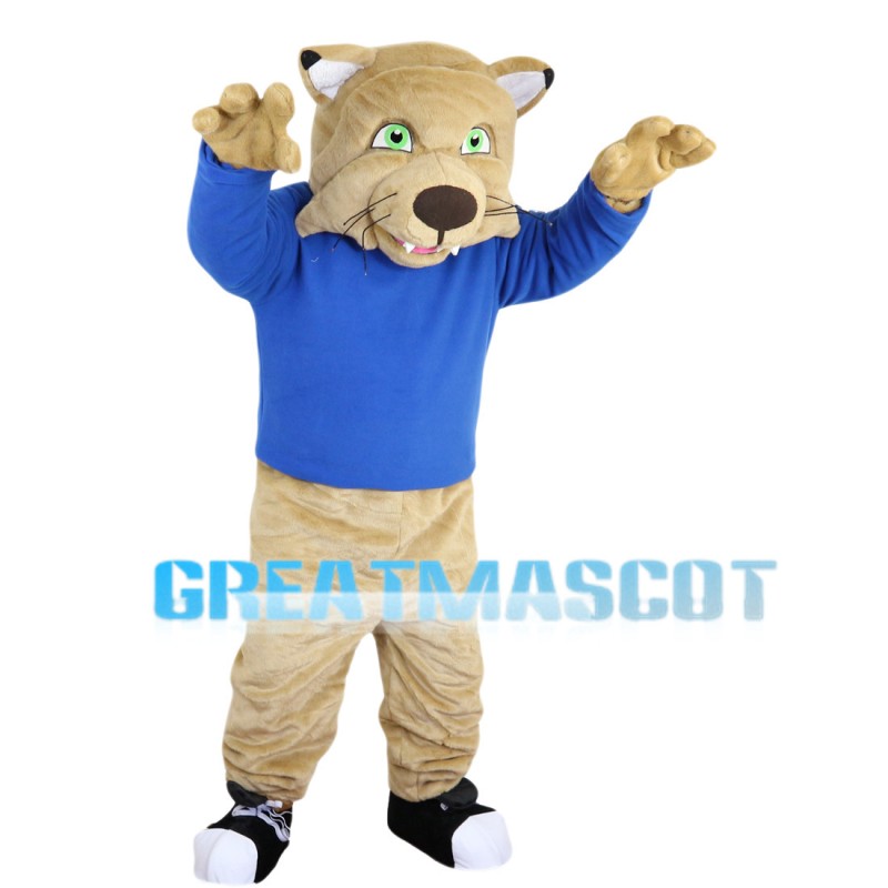 Khaki Tiger With Green Eyes Mascot Costume