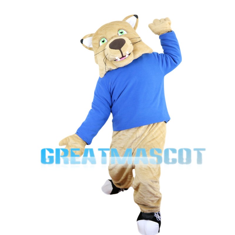 Khaki Tiger With Green Eyes Mascot Costume
