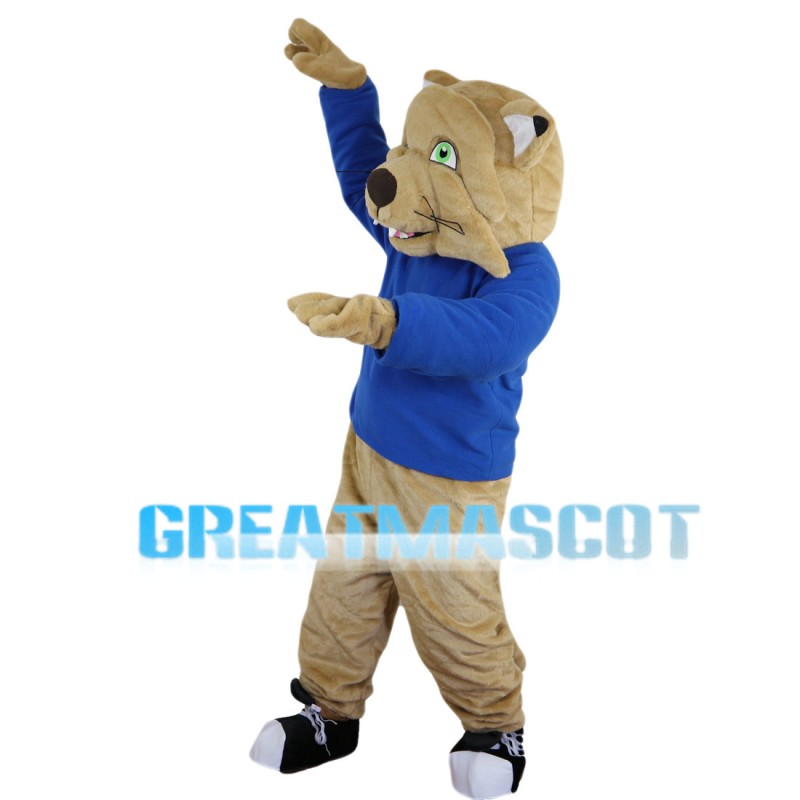 Khaki Tiger With Green Eyes Mascot Costume