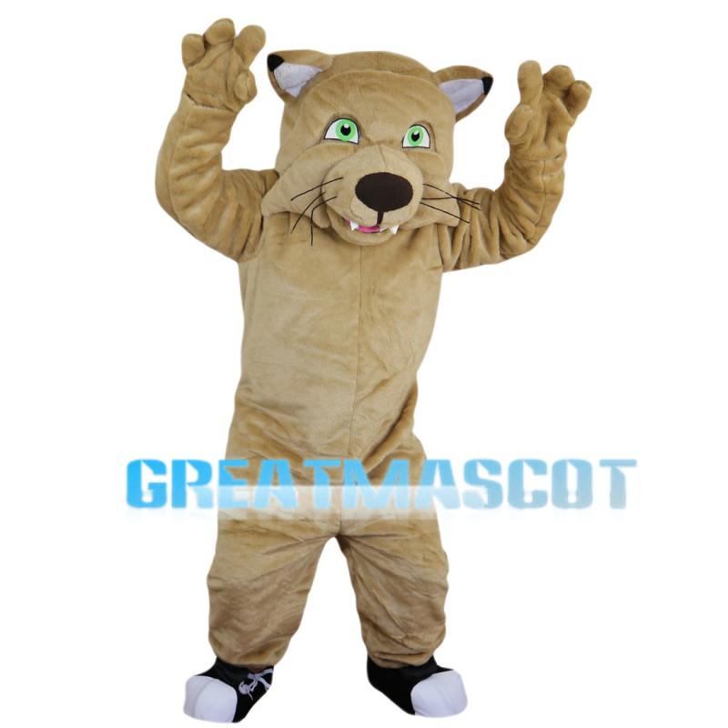 Khaki Tiger With Green Eyes Mascot Costume