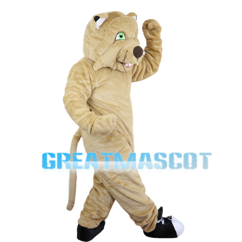 Khaki Tiger With Green Eyes Mascot Costume