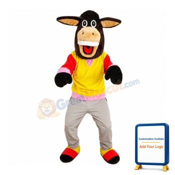 Standing Excited Brown Donkey Mascot Costume