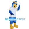 Blue Bird Wearing Yellow Headband Mascot Costume
