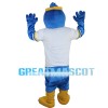 Blue Bird Wearing Yellow Headband Mascot Costume