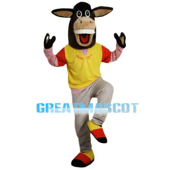 Standing Excited Brown Donkey Mascot Costume
