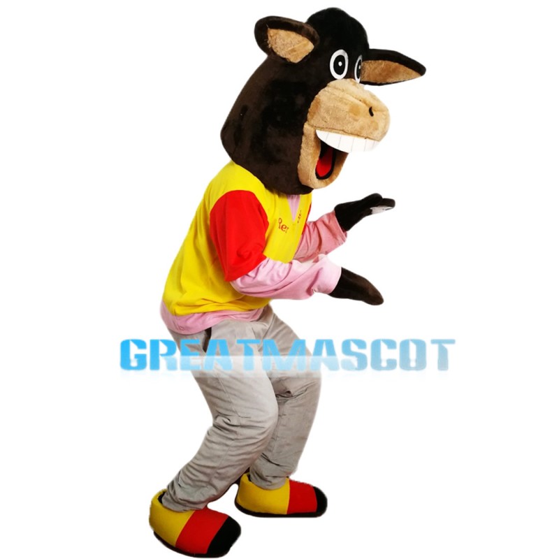 Standing Excited Brown Donkey Mascot Costume