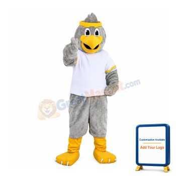 Grey Bird With White Shirt Mascot Costume
