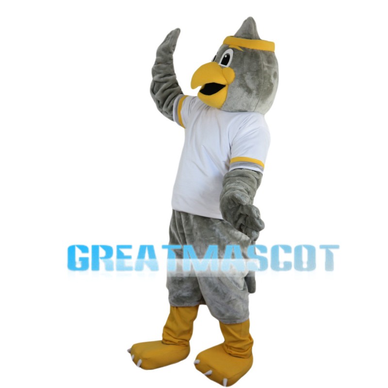 Grey Bird With White Shirt Mascot Costume