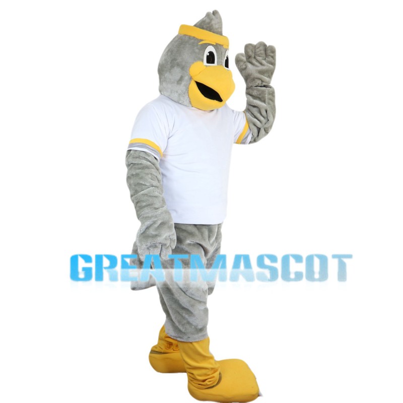 Grey Bird With White Shirt Mascot Costume
