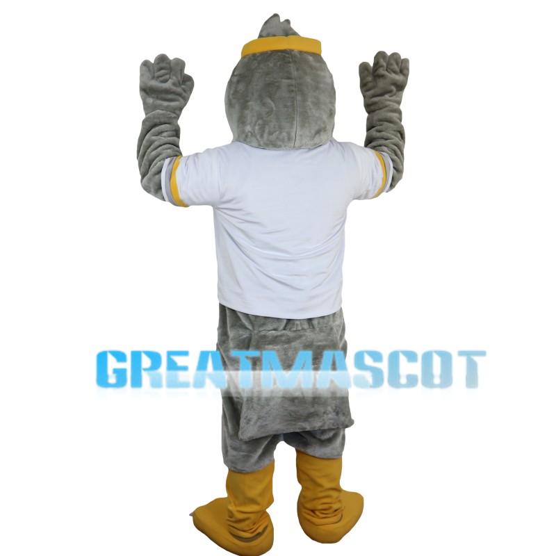 Grey Bird With White Shirt Mascot Costume