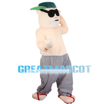 Fat Sumo Wrestler With Sunglasses Mascot Costume