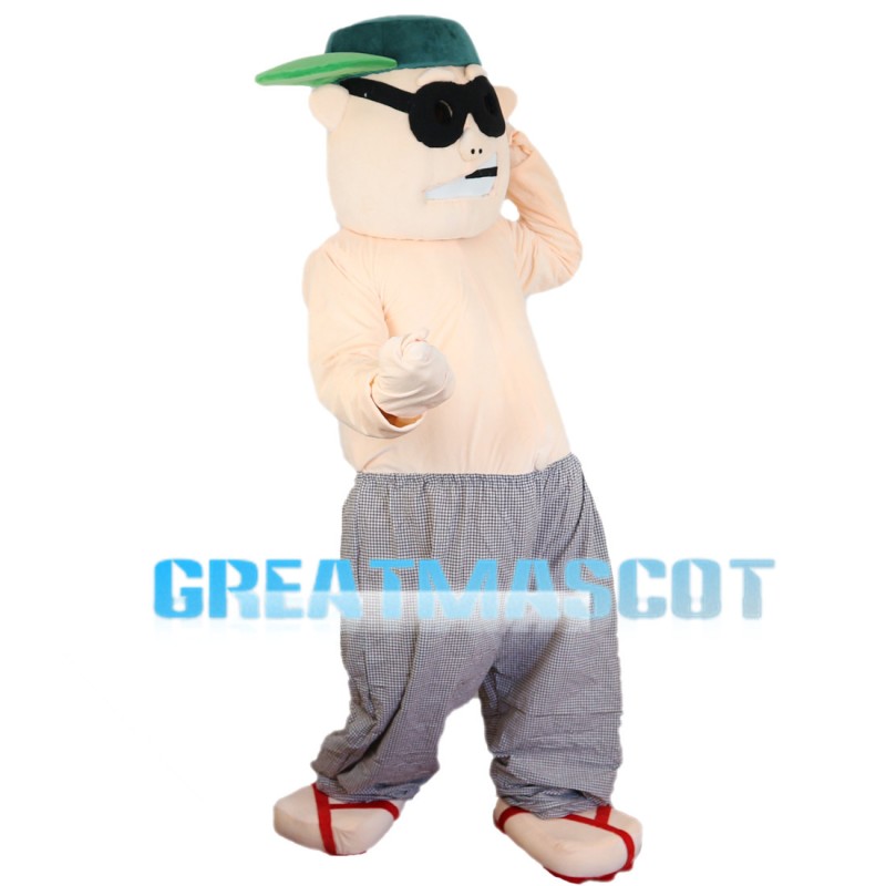 Fat Sumo Wrestler With Sunglasses Mascot Costume