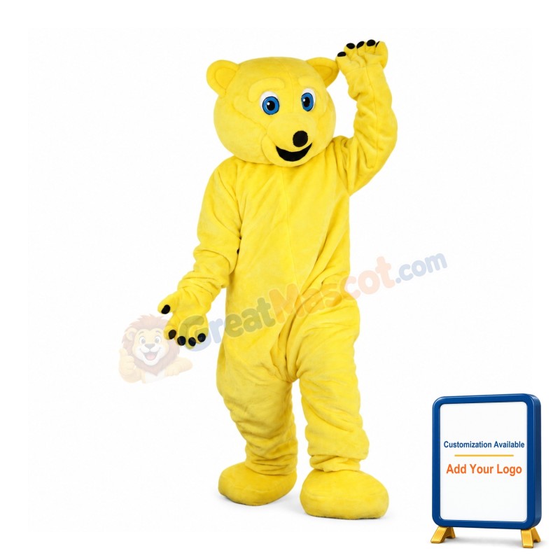 Bright Yellow Teddy Bear Mascot Costume