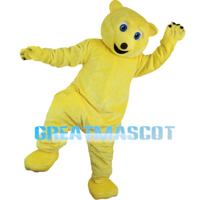 Bright Yellow Teddy Bear Mascot Costume