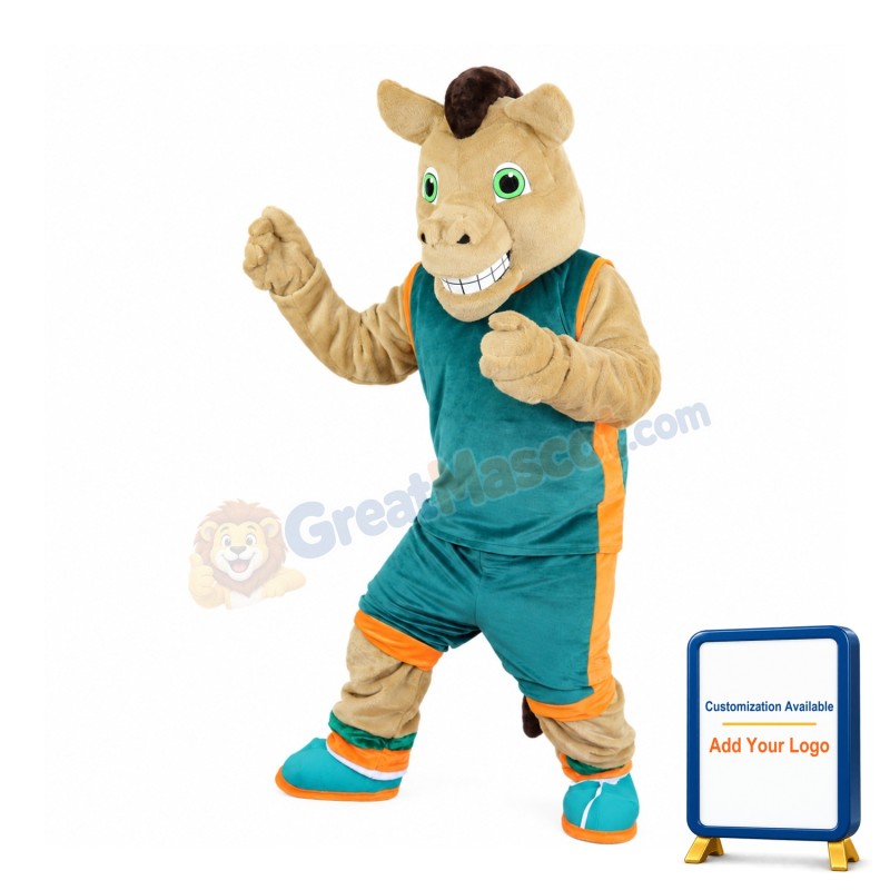 Lively Horse With Dark Green Set Mascot Costume