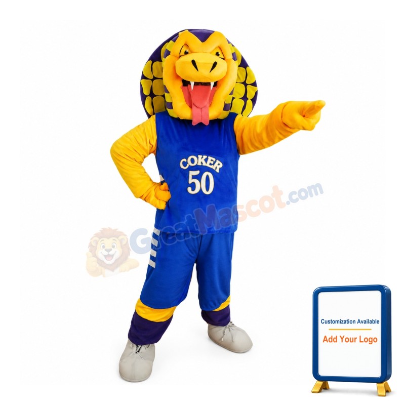 Scary Yellow Boa With Blue Sports Set Mascot Costume