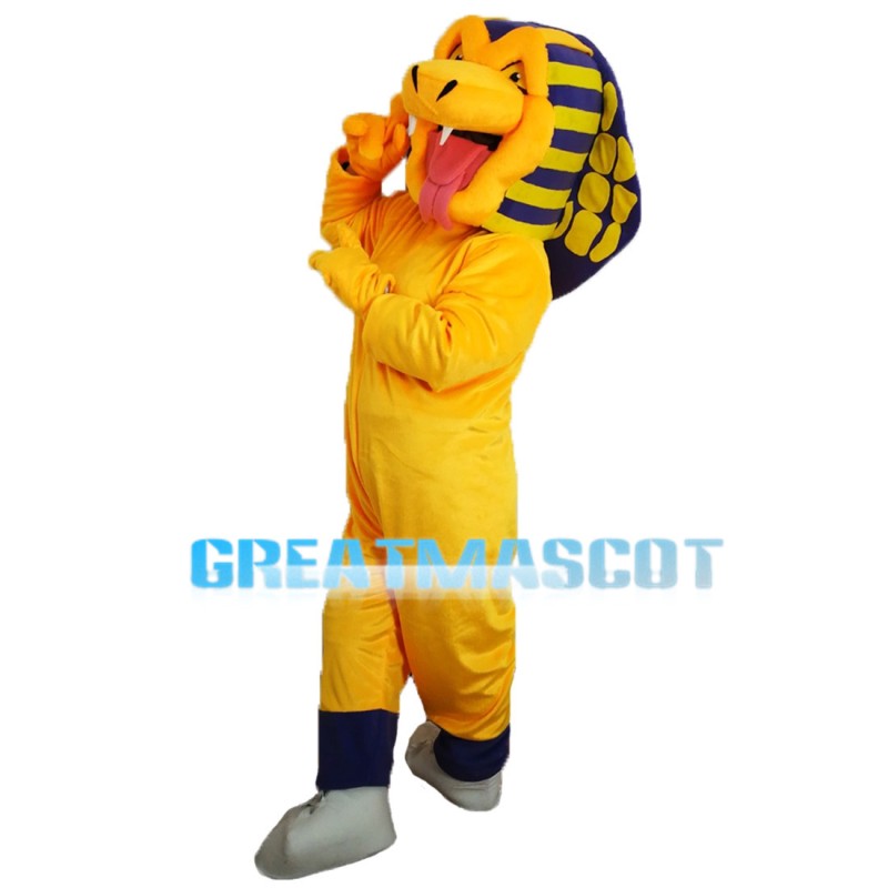 Scary Yellow Boa With Blue Sports Set Mascot Costume
