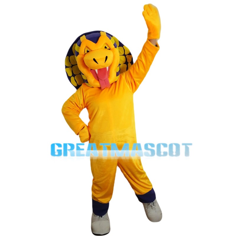 Scary Yellow Boa With Blue Sports Set Mascot Costume
