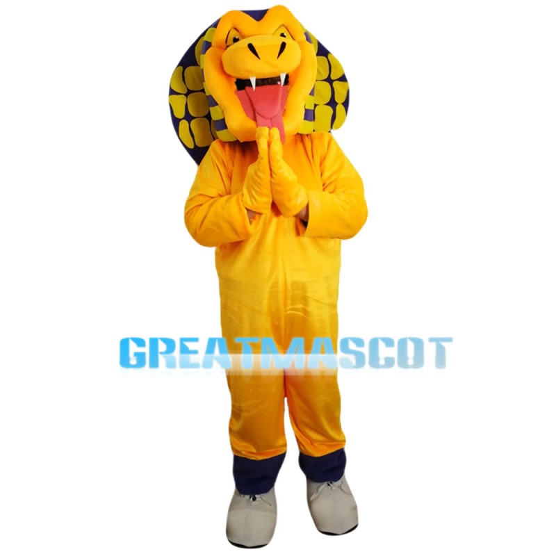 Scary Yellow Boa With Blue Sports Set Mascot Costume