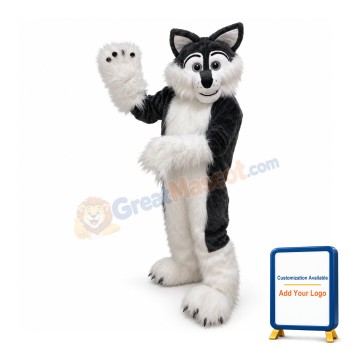 Black & White Long Fur Wolf Mascot Costume