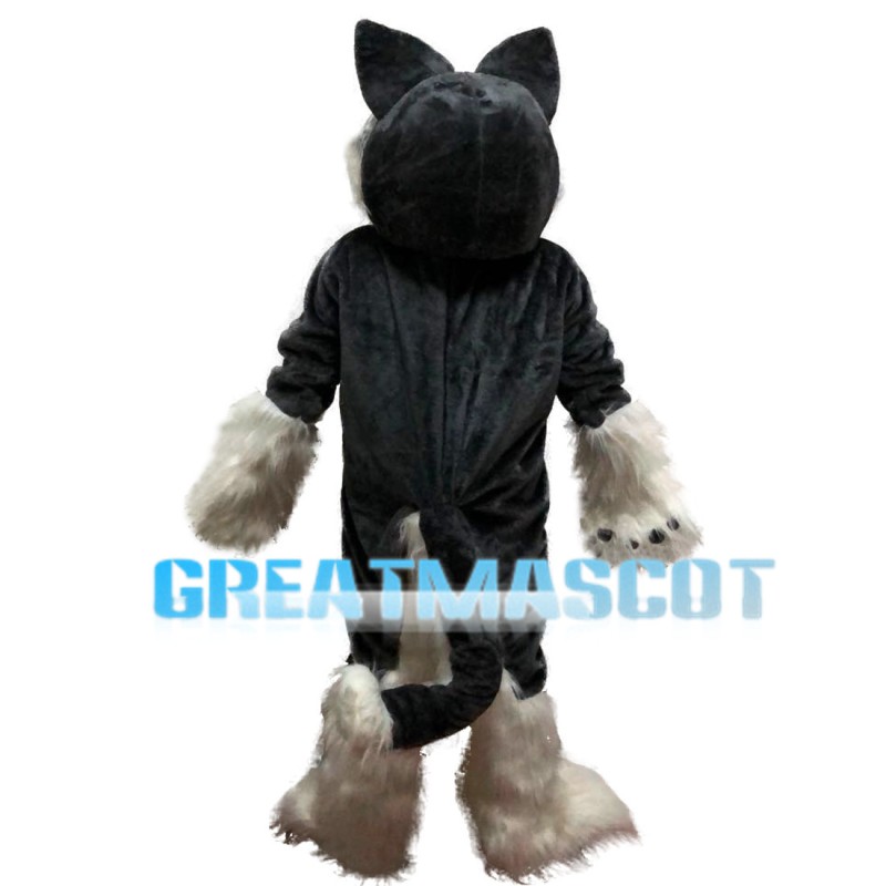 Black & White Long Fur Wolf Mascot Costume