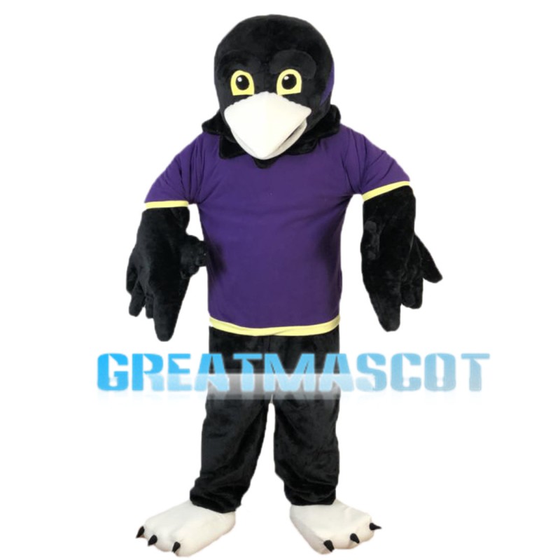 Crow Wearing Purple Clothes Mascot Costume